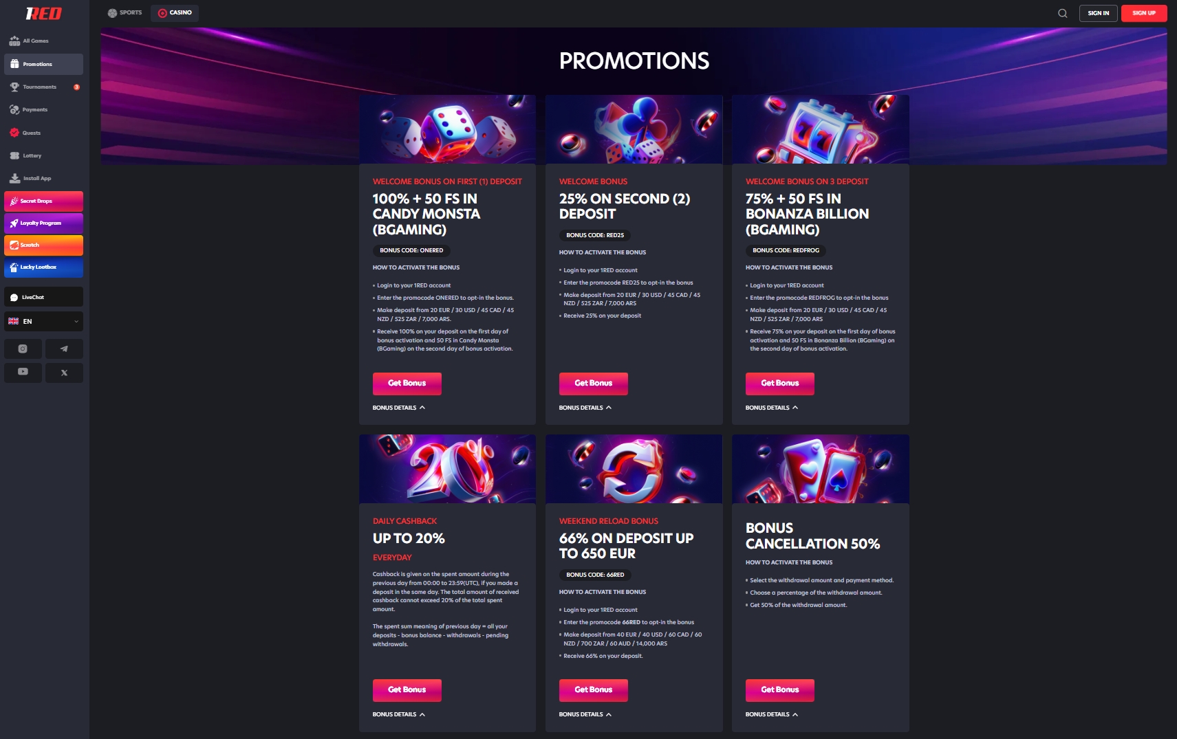 promotions at 1Red casino